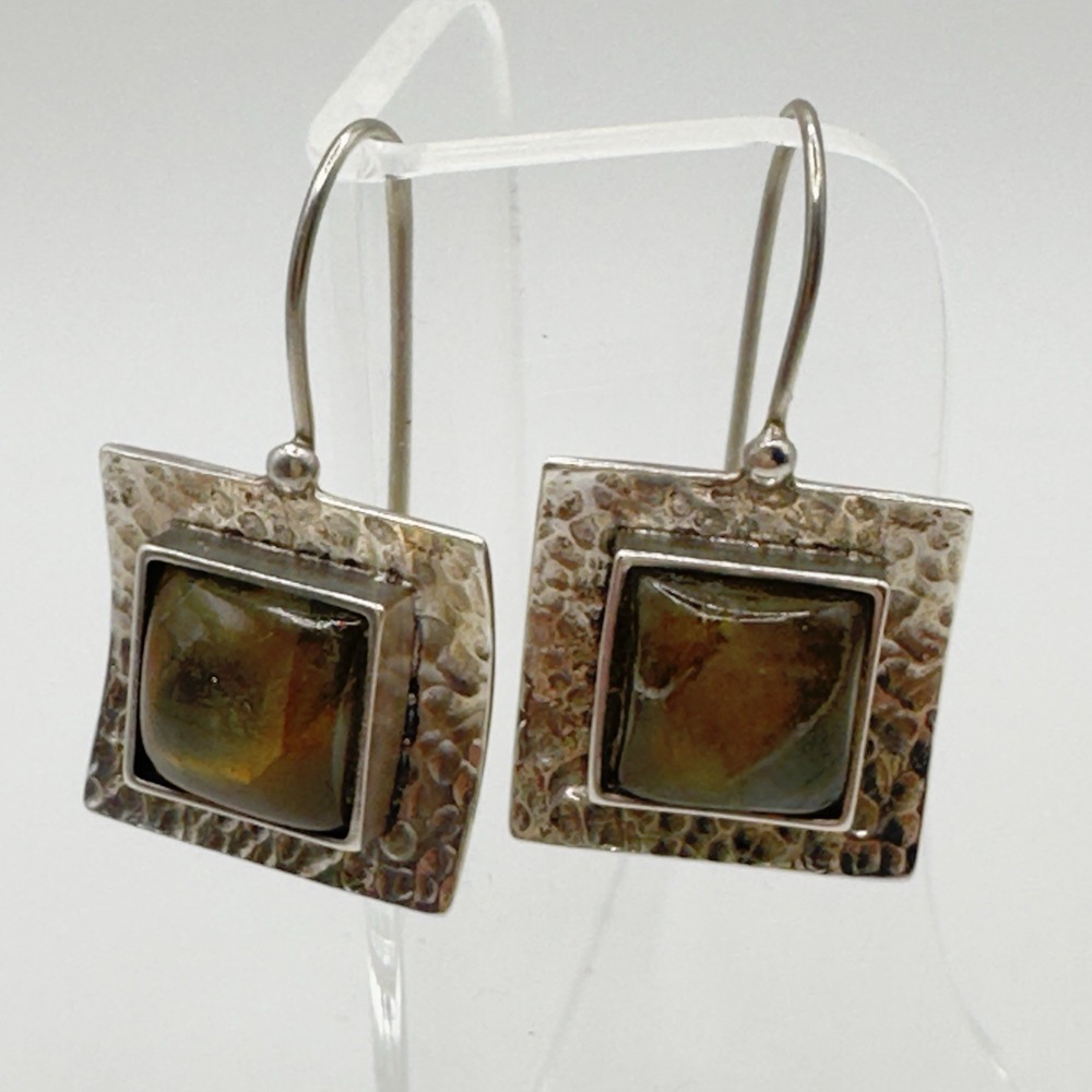 Silpada Sterling Silver Earrings Hammered Labradorite Square Dangle W0882 925 - Picture 4 of 14